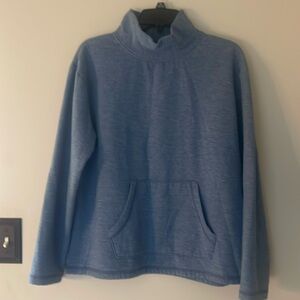 Women’s Blue Orvis Mockneck Sweatshirt with center pocket. Size Medium/M.